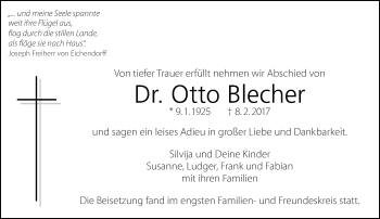 Traueranzeige von Otto Blecher von Eßlinger Zeitung/Cannstatter Zeitung