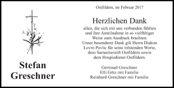 Traueranzeige von Stefan Greschner von Eßlinger Zeitung/Cannstatter Zeitung
