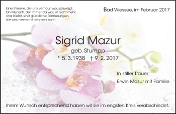Traueranzeige von Sigrid Mazur von Eßlinger Zeitung/Cannstatter Zeitung