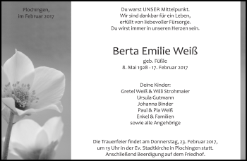 Traueranzeige von Berta Emilie Weiß von Eßlinger Zeitung/Cannstatter Zeitung