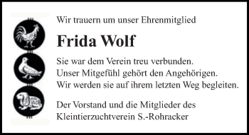 Traueranzeige von Frida Wolf von Eßlinger Zeitung/Cannstatter Zeitung