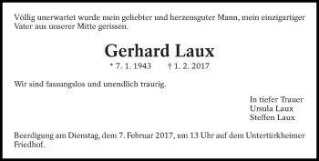 Traueranzeige von Gerhard Laux von Eßlinger Zeitung/Cannstatter Zeitung