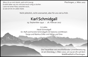 Traueranzeige von Karl Schmidgall von Eßlinger Zeitung/Cannstatter Zeitung
