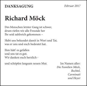 Traueranzeige von Richard Möck von Eßlinger Zeitung/Cannstatter Zeitung