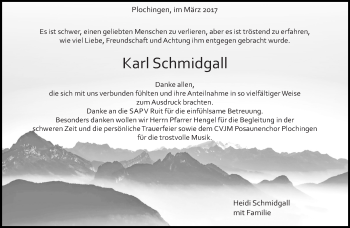 Traueranzeige von Karl Schmidgall von Eßlinger Zeitung/Cannstatter Zeitung