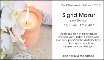Traueranzeige von Sigrid Mazur von Eßlinger Zeitung/Cannstatter Zeitung