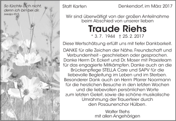 Traueranzeige von Traude Riehs von Eßlinger Zeitung/Cannstatter Zeitung