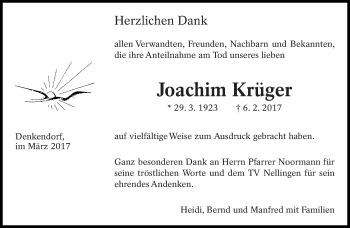 Traueranzeige von Joachim Krüger von Eßlinger Zeitung/Cannstatter Zeitung
