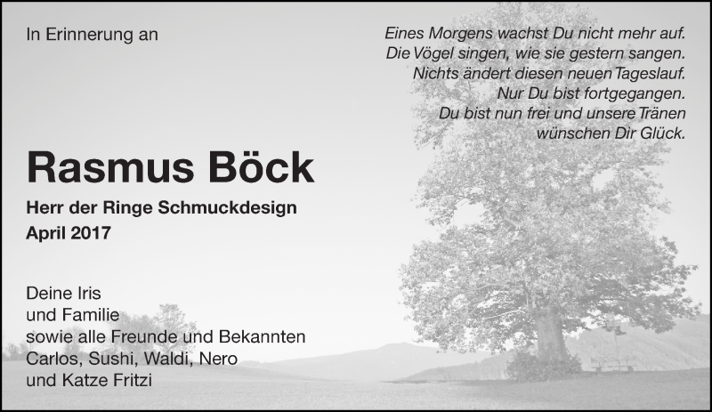  Traueranzeige für Rasmus Böck vom 29.04.2017 aus Eßlinger Zeitung/Cannstatter Zeitung