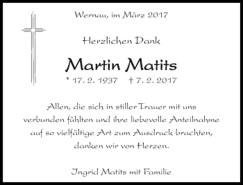 Traueranzeige von Martin Matits von Eßlinger Zeitung/Cannstatter Zeitung