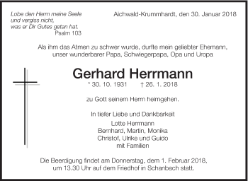 Traueranzeige von Gerhard Herrmann von Eßlinger Zeitung/Cannstatter Zeitung