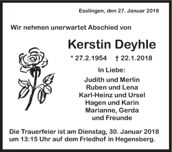 Traueranzeige von Kerstin Deyhle von Eßlinger Zeitung/Cannstatter Zeitung