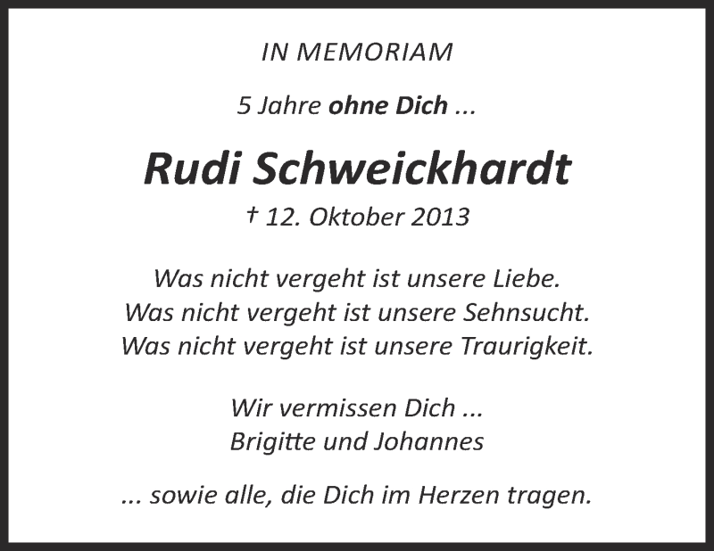  Traueranzeige für Rudolf Schweickhardt vom 12.10.2018 aus Eßlinger Zeitung/Cannstatter Zeitung