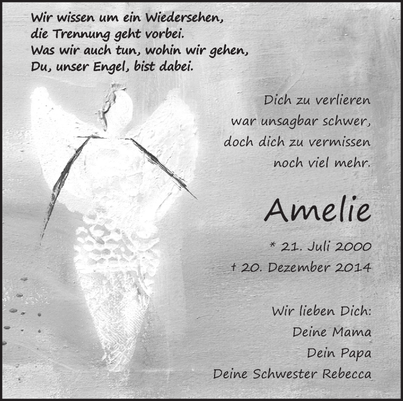  Traueranzeige für Amelie Laukmichel vom 20.12.2018 aus Eßlinger Zeitung/Cannstatter Zeitung