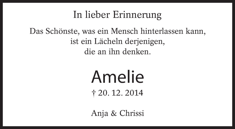  Traueranzeige für Amelie Laukmichel vom 20.12.2018 aus Eßlinger Zeitung/Cannstatter Zeitung