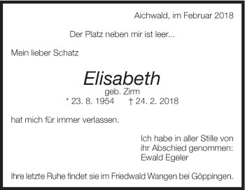 Traueranzeige von Elisabeth  von Eßlinger Zeitung/Cannstatter Zeitung