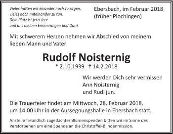 Traueranzeige von Rudolf Noisternig von Eßlinger Zeitung/Cannstatter Zeitung