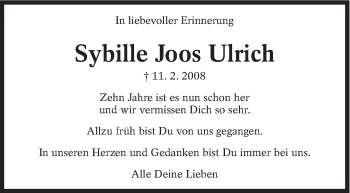 Traueranzeige von Sybille Joos Ulrich von Eßlinger Zeitung/Cannstatter Zeitung