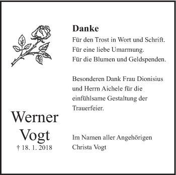 Traueranzeige von Werner Vogt von Eßlinger Zeitung/Cannstatter Zeitung