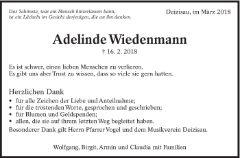 Traueranzeige von Adelinde Wiedenmann von Eßlinger Zeitung/Cannstatter Zeitung