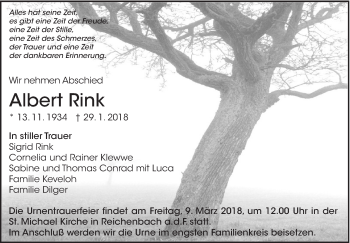 Traueranzeige von Albert Rink von Eßlinger Zeitung/Cannstatter Zeitung