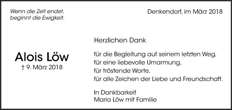 Traueranzeige für Alois Löw vom 29.03.2018 aus Eßlinger Zeitung/Cannstatter Zeitung