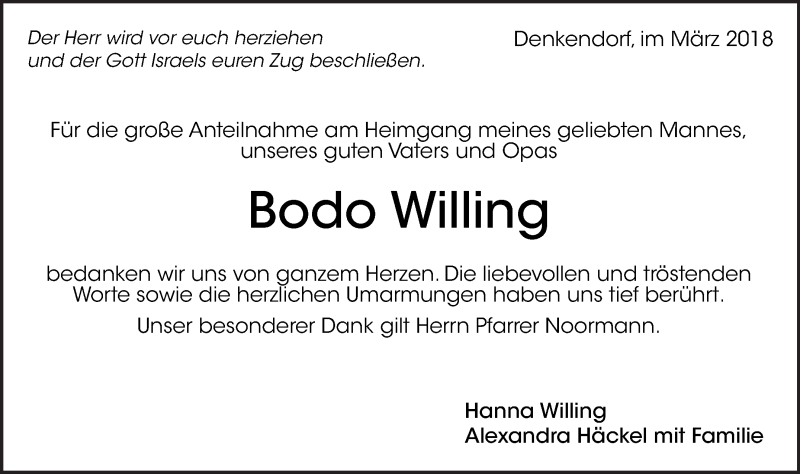  Traueranzeige für Bodo Willing vom 29.03.2018 aus Eßlinger Zeitung/Cannstatter Zeitung