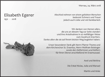 Traueranzeige von Elisabeth Egerer von Eßlinger Zeitung/Cannstatter Zeitung