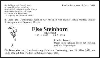 Traueranzeige von Else Steinborn von Eßlinger Zeitung/Cannstatter Zeitung