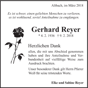 Traueranzeige von Gerhard Reyer von Eßlinger Zeitung/Cannstatter Zeitung