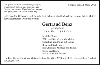 Traueranzeige von Gertraud Benz von Eßlinger Zeitung/Cannstatter Zeitung
