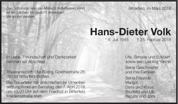 Traueranzeige von Hans-Dieter Volk von Eßlinger Zeitung/Cannstatter Zeitung