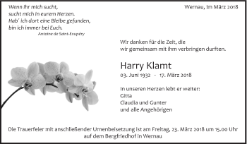Traueranzeige von Harry Klamt von Eßlinger Zeitung/Cannstatter Zeitung