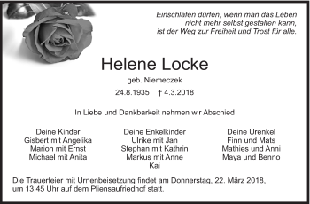Traueranzeige von Helene Locke von Eßlinger Zeitung/Cannstatter Zeitung