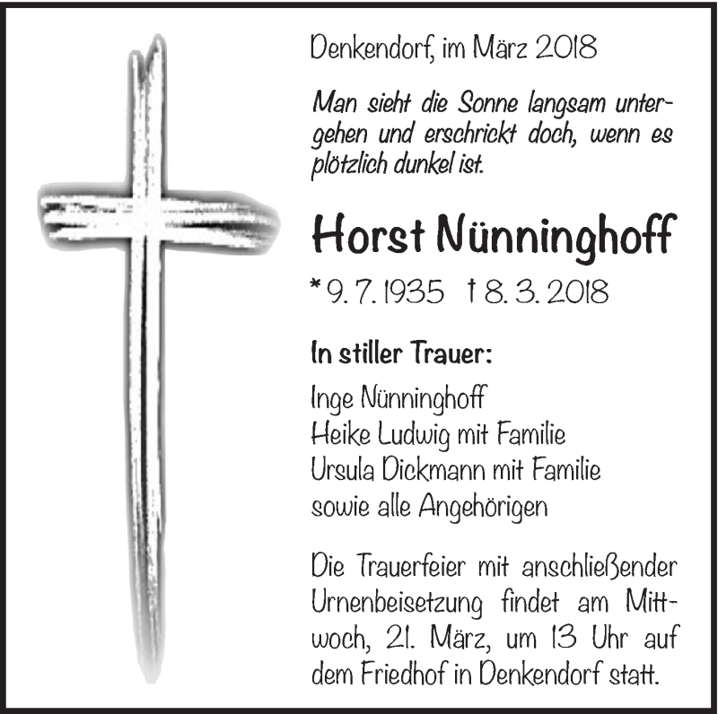  Traueranzeige für Horst Nünninghoff vom 16.03.2018 aus Eßlinger Zeitung/Cannstatter Zeitung