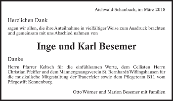 Traueranzeige von Inge Besemer von Eßlinger Zeitung/Cannstatter Zeitung