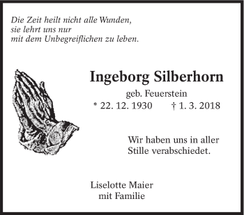 Traueranzeige von Ingeborg Silberhorn von Eßlinger Zeitung/Cannstatter Zeitung