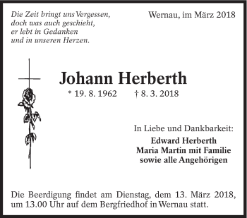 Traueranzeige von Johann Herberth von Eßlinger Zeitung/Cannstatter Zeitung