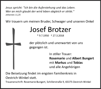 Traueranzeige von Josef Brotzer von Eßlinger Zeitung/Cannstatter Zeitung