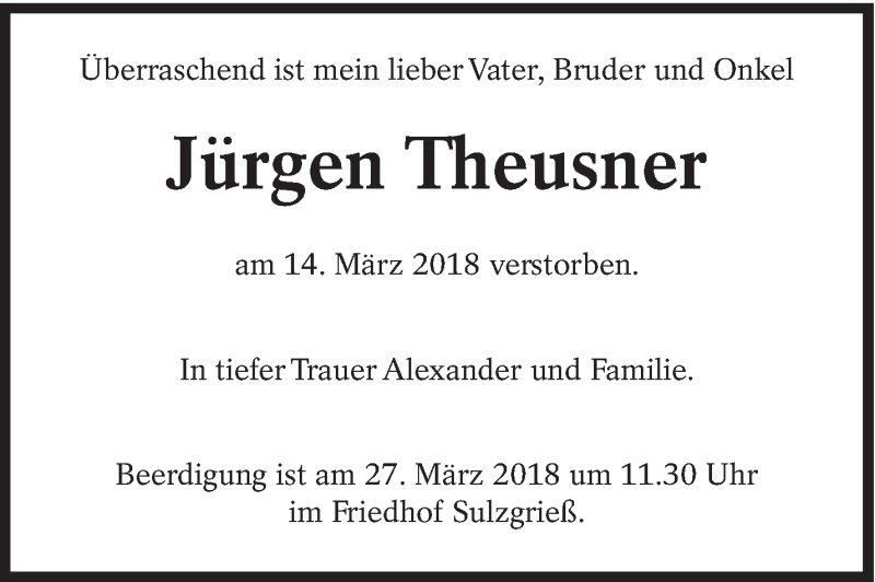  Traueranzeige für Jürgen Theusner vom 24.03.2018 aus Eßlinger Zeitung/Cannstatter Zeitung