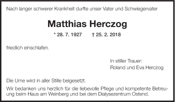 Traueranzeige von Matthias Herczog von Eßlinger Zeitung/Cannstatter Zeitung
