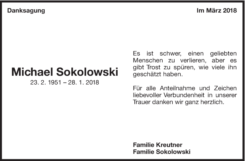  Traueranzeige für Michael Sokolowski vom 02.03.2018 aus Eßlinger Zeitung/Cannstatter Zeitung