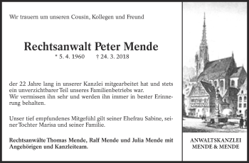 Traueranzeige von Peter Mende von Eßlinger Zeitung/Cannstatter Zeitung