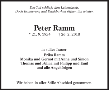 Traueranzeige von Peter Ramm von Eßlinger Zeitung/Cannstatter Zeitung