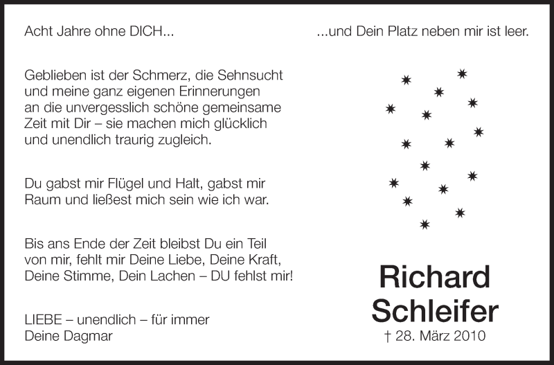  Traueranzeige für Richard Schleifer vom 28.03.2018 aus Eßlinger Zeitung/Cannstatter Zeitung