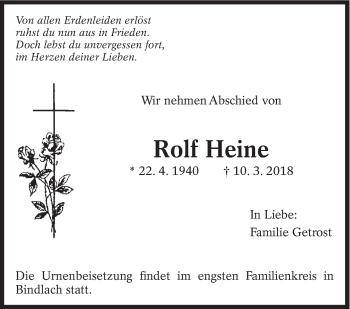 Traueranzeige von Rolf Heine von Eßlinger Zeitung/Cannstatter Zeitung