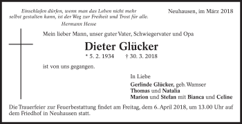 Traueranzeige von Dieter Glücker von Eßlinger Zeitung/Cannstatter Zeitung