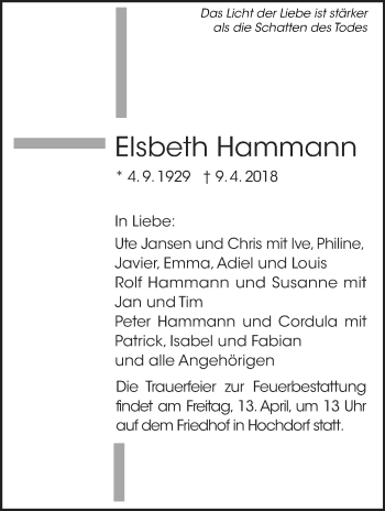 Traueranzeige von Elsbeth Hammann von Eßlinger Zeitung/Cannstatter Zeitung