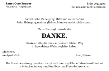 Traueranzeige von Ernst Otto Fauser von Eßlinger Zeitung/Cannstatter Zeitung