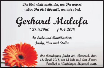 Traueranzeige von Gerhard Malafa von Eßlinger Zeitung/Cannstatter Zeitung